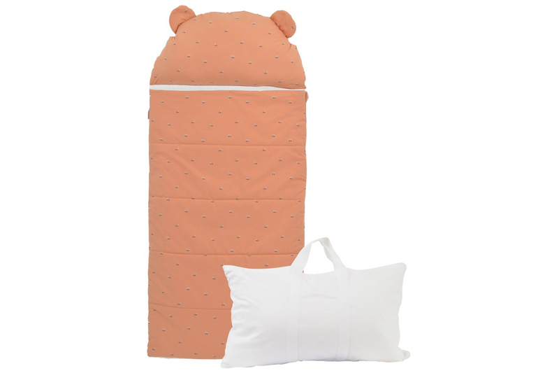 Sac de couchage terracotta avec oreiller et rangements